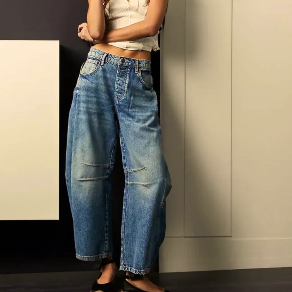 We The Free Wide Leg Blue Denim Pants